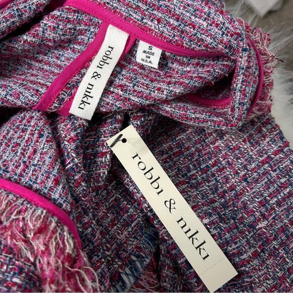 ROBBI & NIKKI Tweed Blazer Jacket Womens Small Pink Maximalist Office Fun Funky - Picture 6 of 9